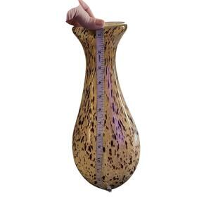 Art glass vase MCM gold amber flecked white tortoise shell 15” with 4” opening
